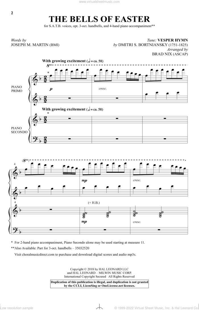 The Bells Of Easter (arr. Brad Nix) sheet music for choir (SATB: soprano, alto, tenor, bass) by Joseph M. Martin, Brad Nix and Brad Nix (arr.), intermediate skill level