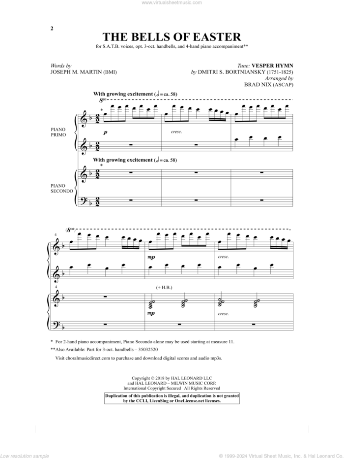 The Bells Of Easter (arr. Brad Nix) sheet music for choir (SATB: soprano, alto, tenor, bass) by Joseph M. Martin, Brad Nix and Brad Nix (arr.), intermediate skill level