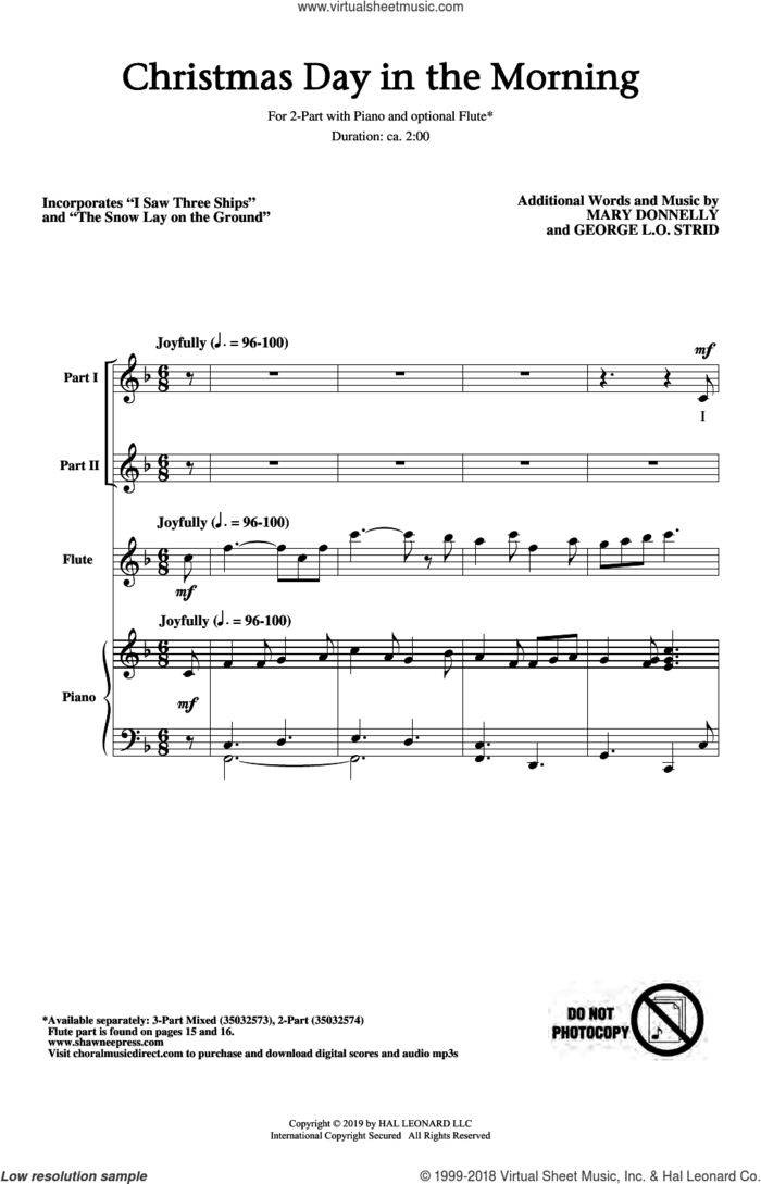 Christmas Day In The Morning sheet music for choir (2-Part) by Mary Donnelly and George L.O. Strid, intermediate duet