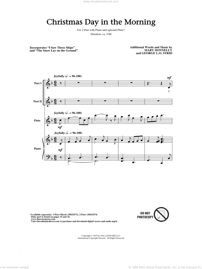 Christmas Day In The Morning sheet music for choir (2-Part) by Mary Donnelly and George L.O. Strid, intermediate duet