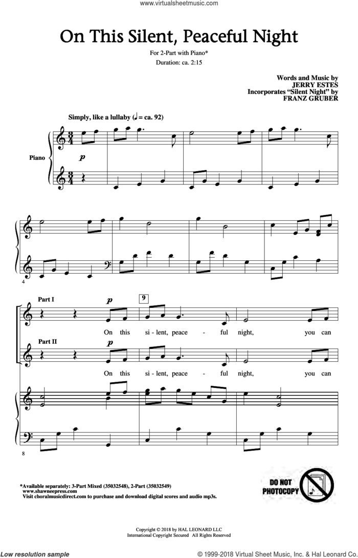 On This Silent, Peaceful Night sheet music for choir (2-Part) by Jerry Estes, intermediate duet