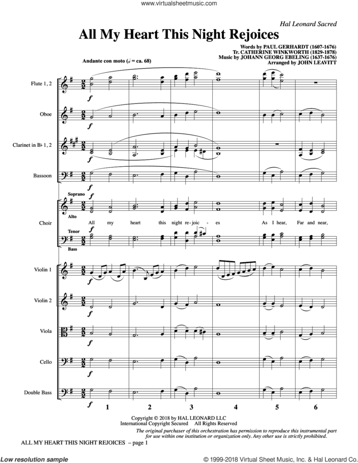 All My Heart This Night Rejoices (COMPLETE) sheet music for orchestra/band by John Leavitt, Catherine Winkworth, Johann Georg Ebeling and Paul Gerhardt, intermediate skill level
