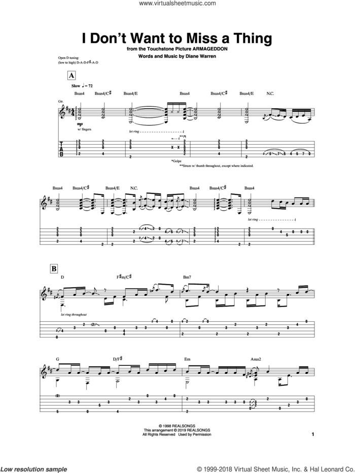 I Don't Want To Miss A Thing sheet music for guitar (tablature) by Igor Presnyakov, Aerosmith, David Cook and Diane Warren, intermediate skill level