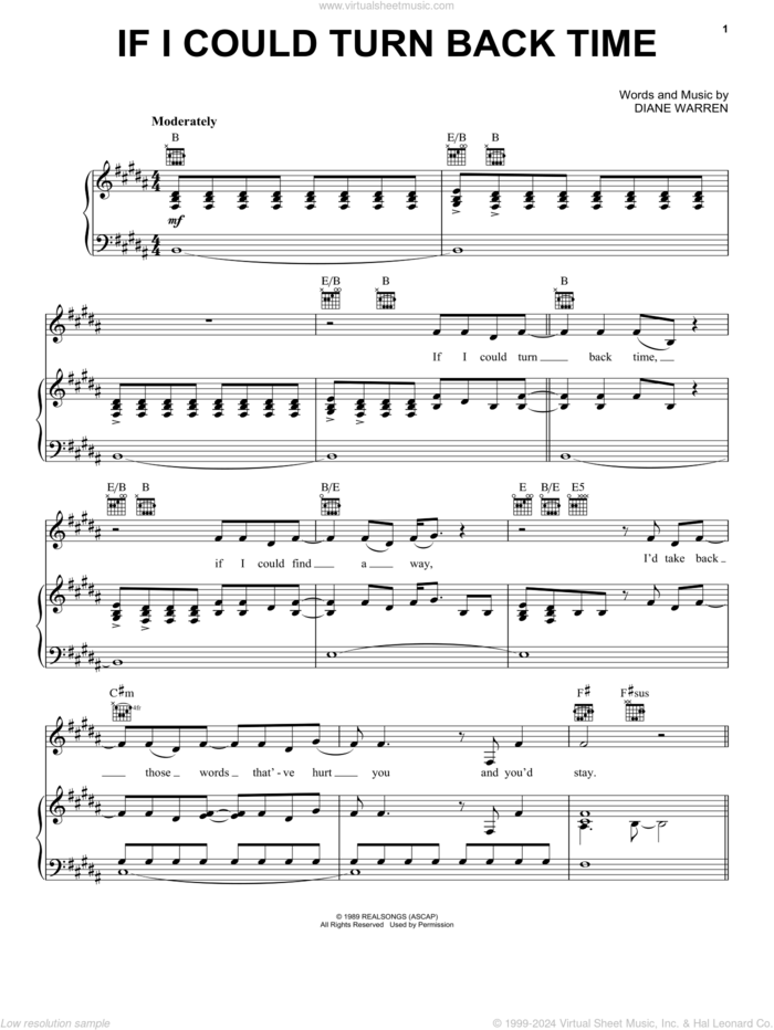 If I Could Turn Back Time sheet music for voice, piano or guitar by Cher and Diane Warren, intermediate skill level