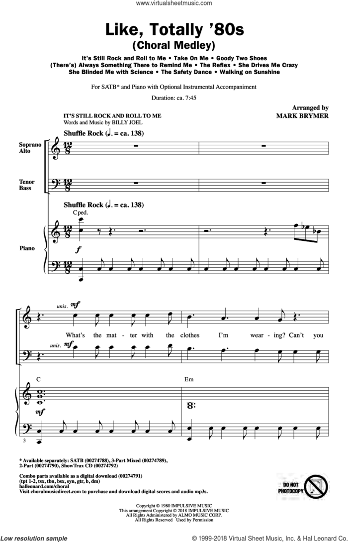 Like, Totally '80s (arr. Mark Brymer) sheet music for choir (SATB: soprano, alto, tenor, bass)  and Mark Brymer, intermediate skill level