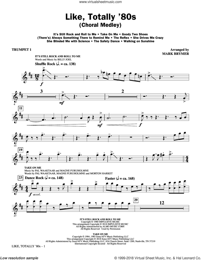 Like, Totally '80s (arr. Mark Brymer) sheet music for orchestra/band (trumpet 1)  and Mark Brymer, intermediate skill level