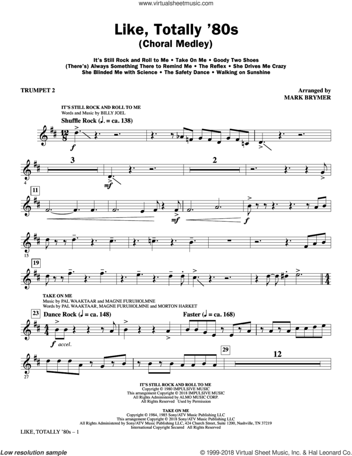 Like, Totally '80s (arr. Mark Brymer) sheet music for orchestra/band (trumpet 2)  and Mark Brymer, intermediate skill level