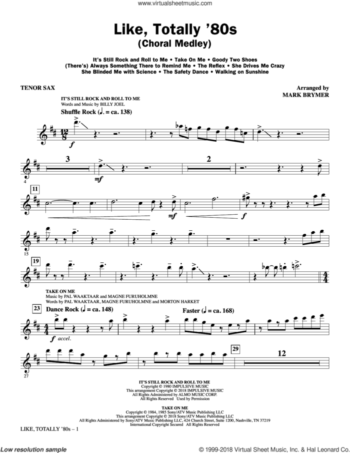 Like, Totally '80s (arr. Mark Brymer) sheet music for orchestra/band (tenor sax)  and Mark Brymer, intermediate skill level