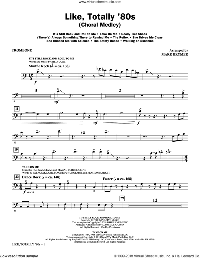 Like, Totally '80s (arr. Mark Brymer) sheet music for orchestra/band (trombone)  and Mark Brymer, intermediate skill level