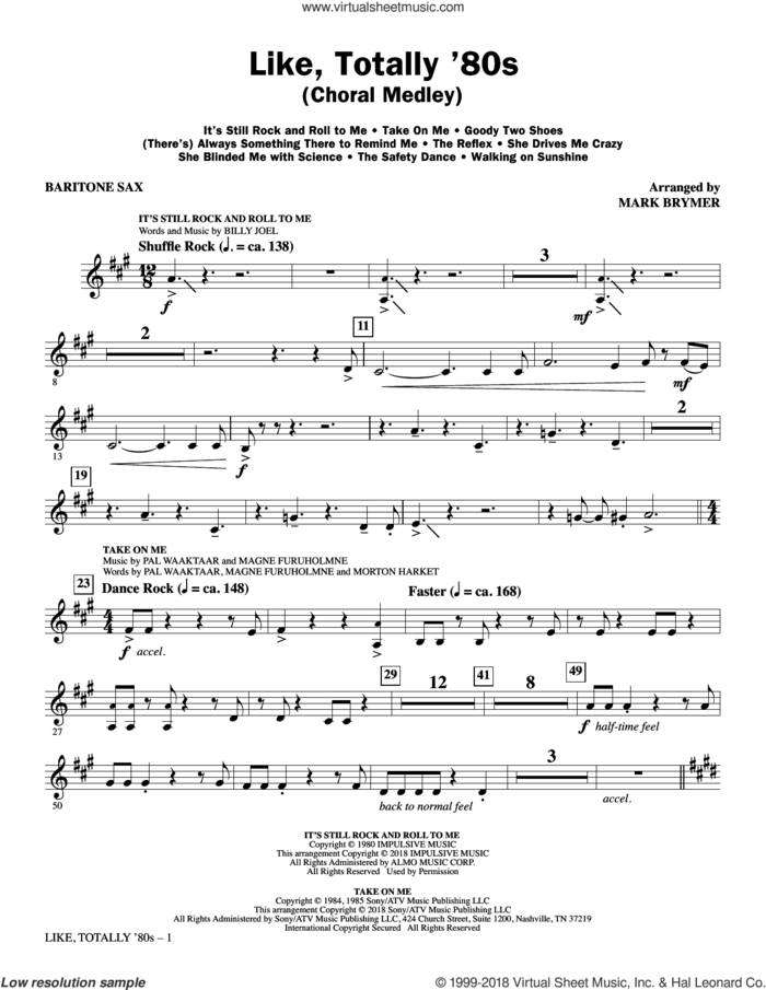 Like, Totally '80s (arr. Mark Brymer) sheet music for orchestra/band (baritone sax)  and Mark Brymer, intermediate skill level