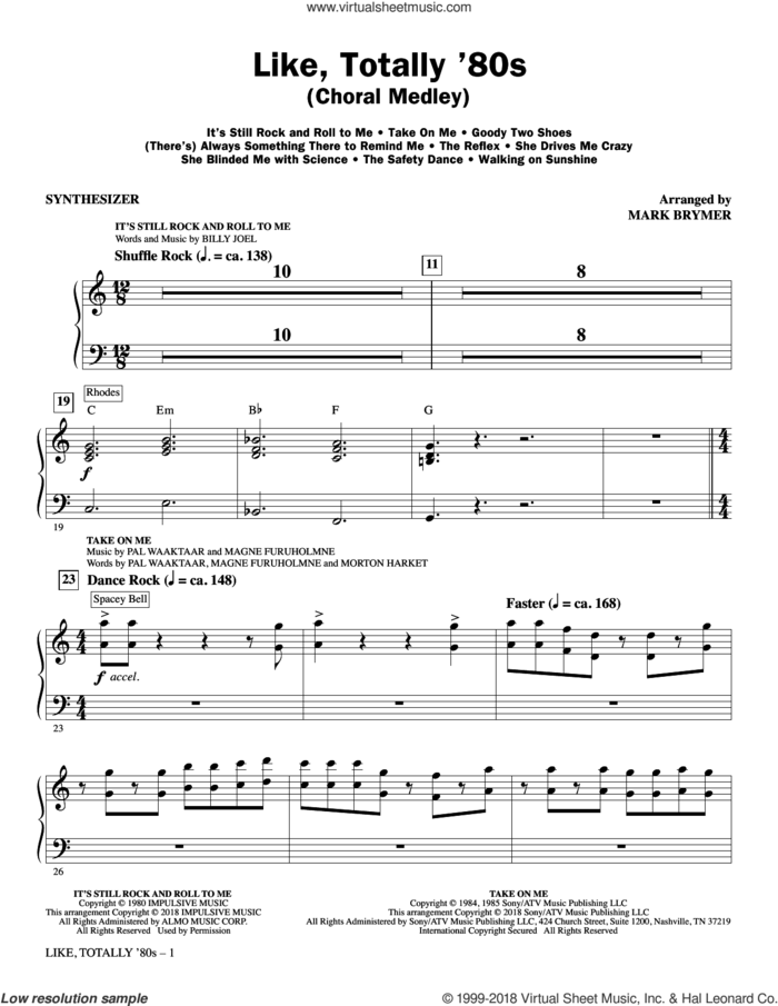 Like, Totally '80s (arr. Mark Brymer) sheet music for orchestra/band (synthesizer)  and Mark Brymer, intermediate skill level
