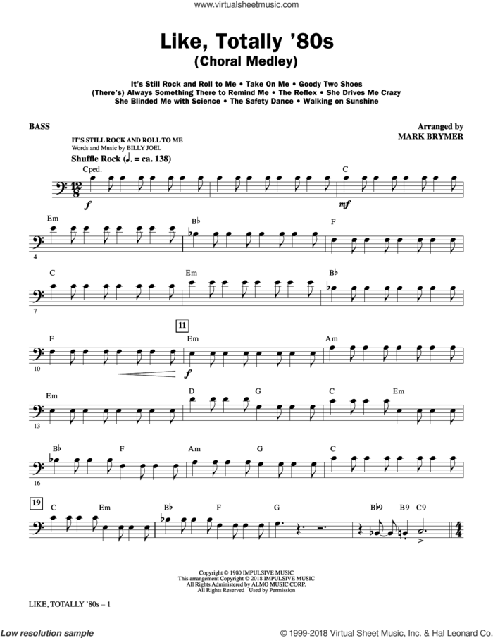 Like, Totally '80s (arr. Mark Brymer) sheet music for orchestra/band (bass)  and Mark Brymer, intermediate skill level