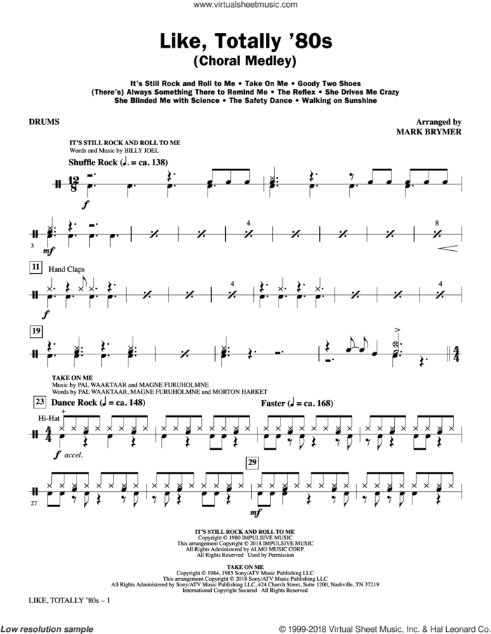Like, Totally '80s (arr. Mark Brymer) sheet music for orchestra/band (drums)  and Mark Brymer, intermediate skill level