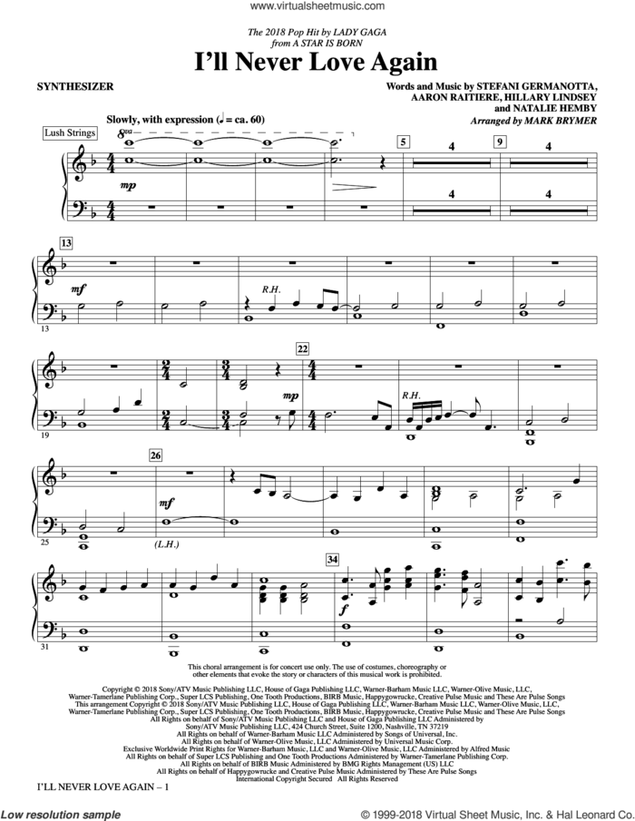 I'll Never Love Again (from A Star Is Born) (arr. Mark Brymer) (complete set of parts) sheet music for orchestra/band by Mark Brymer, Aaron Raitiere, Hillary Lindsey, Lady Gaga and Natalie Hemby, intermediate skill level