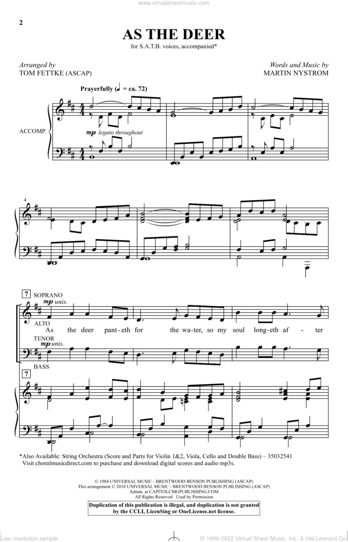 As the Deer (arr. Tom Fettke) sheet music for choir (SATB: soprano, alto, tenor, bass) by Martin Nystrom and Tom Fettke, intermediate skill level