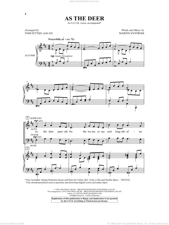 As the Deer (arr. Tom Fettke) sheet music for choir (SATB: soprano, alto, tenor, bass) by Martin Nystrom and Tom Fettke, intermediate skill level