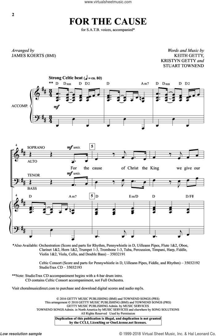 For the Cause (arr. James Koerts) sheet music for choir (SATB: soprano, alto, tenor, bass) by Keith and Kristyn Getty, James Koerts, Keith Getty, Kristyn Getty and Stuart Townend, intermediate skill level