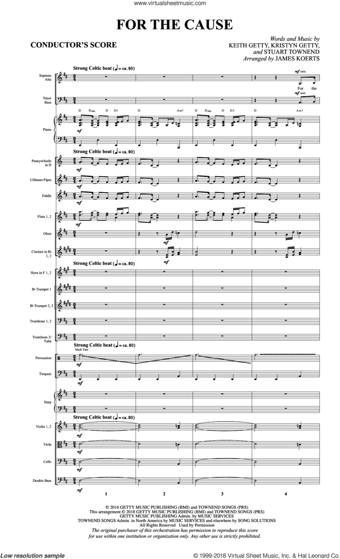 For the Cause (arr. James Koerts) sheet music for orchestra/band (full score) by Keith and Kristyn Getty, James Koerts, Keith Getty, Kristyn Getty and Stuart Townend, intermediate skill level
