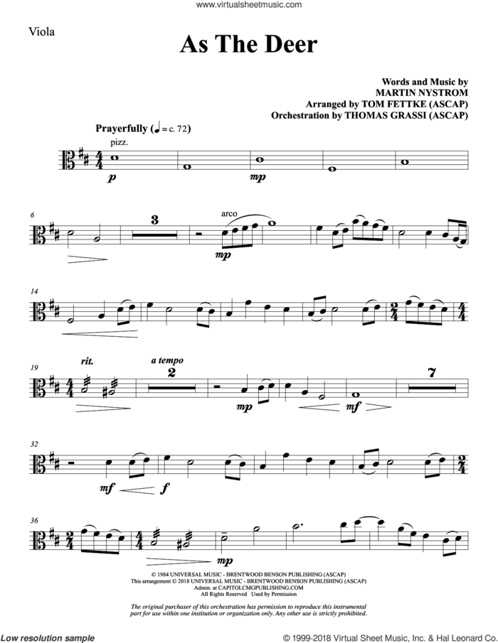 As the Deer (arr. Tom Fettke) sheet music for orchestra/band (viola) by Martin Nystrom and Tom Fettke, intermediate skill level