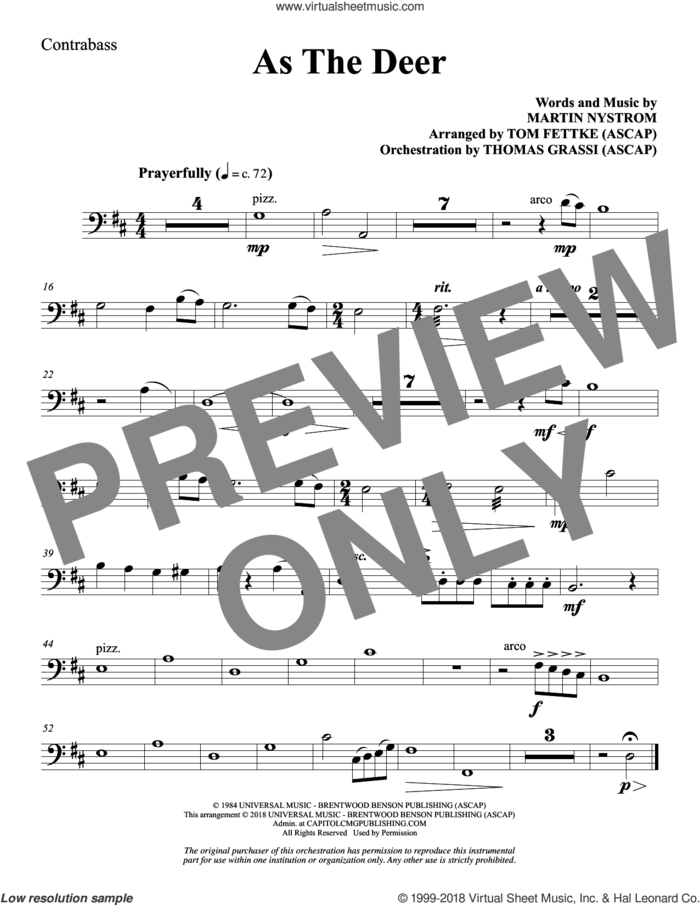 As the Deer (arr. Tom Fettke) sheet music for orchestra/band (contrabass) by Martin Nystrom and Tom Fettke, intermediate skill level