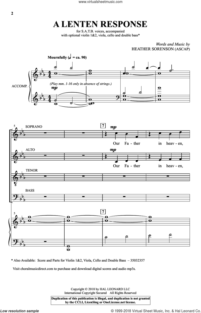 A Lenten Response sheet music for choir (SATB: soprano, alto, tenor, bass) by Heather Sorenson, intermediate skill level