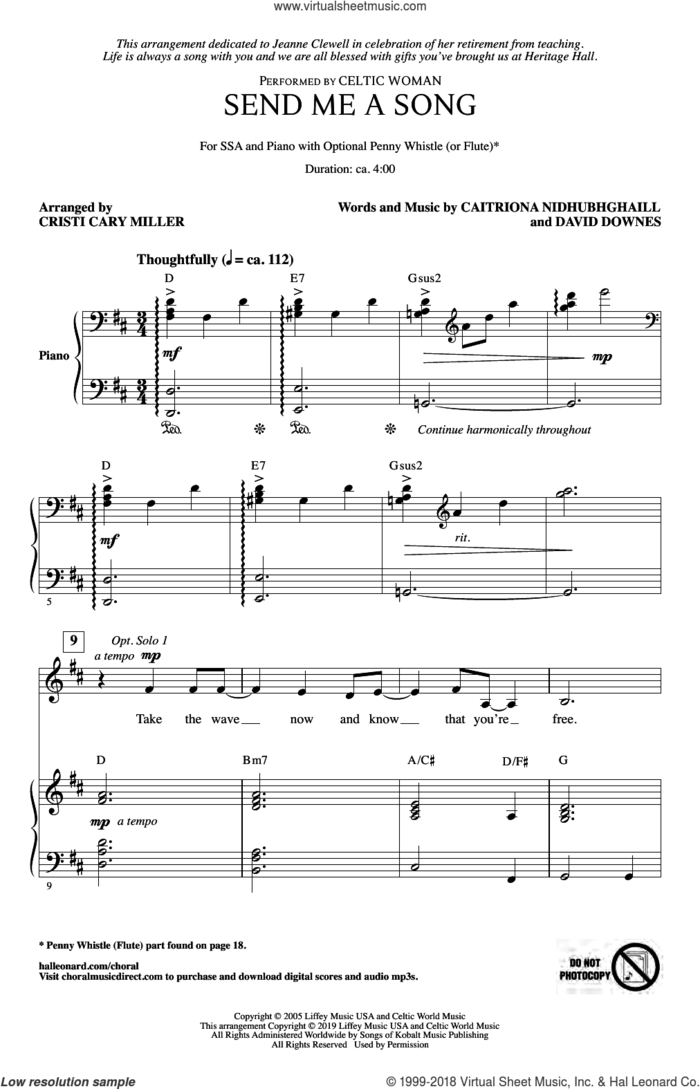 Send Me A Song (arr. Cristi Cary Miller) sheet music for choir (SSA: soprano, alto) by Celtic Woman, Cristi Cary Miller, Caitriona Nidhubhghaill and David Downes, intermediate skill level