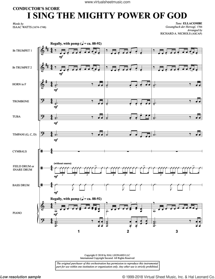 I Sing the Mighty Power of God (arr. Richard Nichols) sheet music for orchestra/band (full score) by Isaac Watts and Richard A. Nichols, intermediate skill level