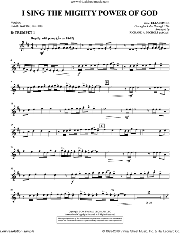 I Sing the Mighty Power of God (arr. Richard Nichols) sheet music for orchestra/band (Bb trumpet 1) by Isaac Watts and Richard A. Nichols, intermediate skill level
