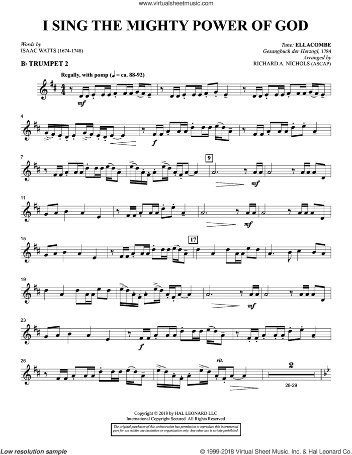 I Sing the Mighty Power of God (arr. Richard Nichols) sheet music for orchestra/band (Bb trumpet 2) by Isaac Watts and Richard A. Nichols, intermediate skill level