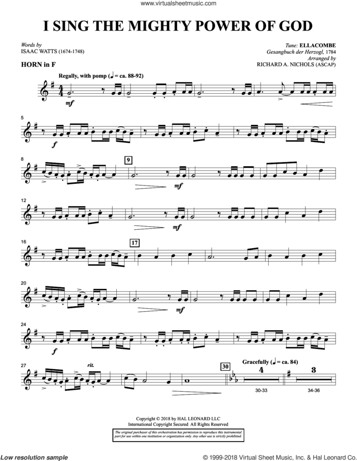I Sing the Mighty Power of God (arr. Richard Nichols) sheet music for orchestra/band (f horn) by Isaac Watts and Richard A. Nichols, intermediate skill level