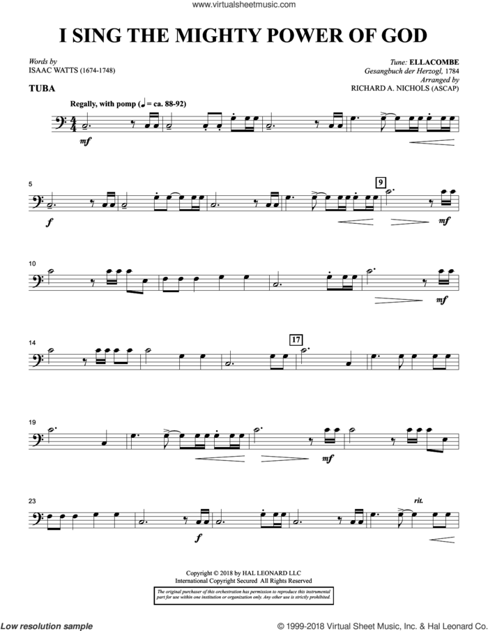I Sing the Mighty Power of God (arr. Richard Nichols) sheet music for orchestra/band (tuba) by Isaac Watts and Richard A. Nichols, intermediate skill level