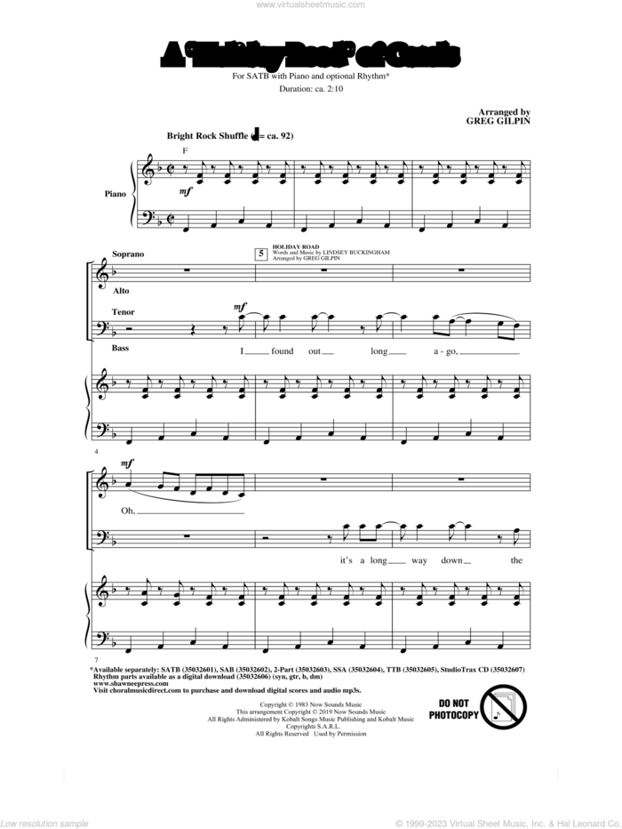 A Holiday Road Of Carols (arr. Greg Gilpin) sheet music for choir (SATB: soprano, alto, tenor, bass) by Lindsey Buckingham and Greg Gilpin, intermediate skill level