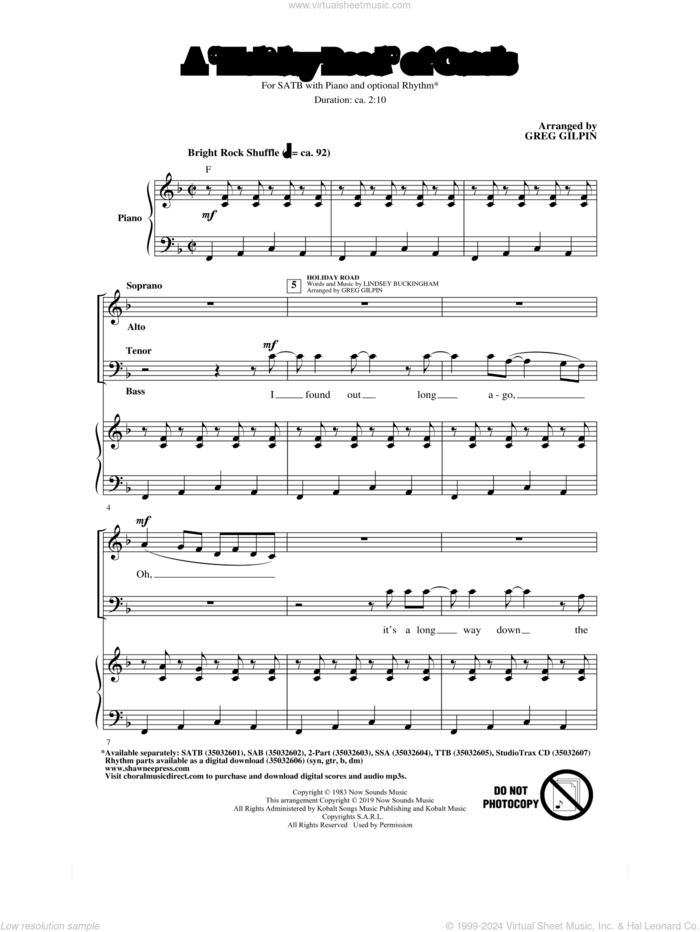 A Holiday Road Of Carols (arr. Greg Gilpin) sheet music for choir (SATB: soprano, alto, tenor, bass) by Lindsey Buckingham and Greg Gilpin, intermediate skill level