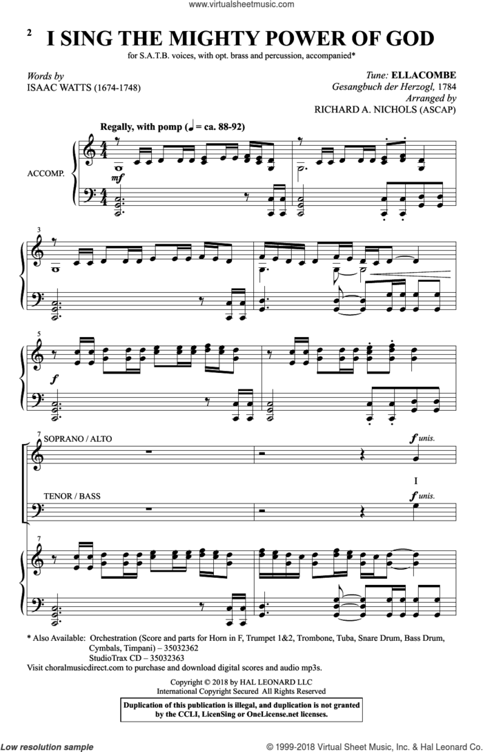 I Sing The Mighty Power Of God (arr. Richard Nichols) sheet music for choir (SATB: soprano, alto, tenor, bass) by Isaac Watts and Richard A. Nichols, intermediate skill level