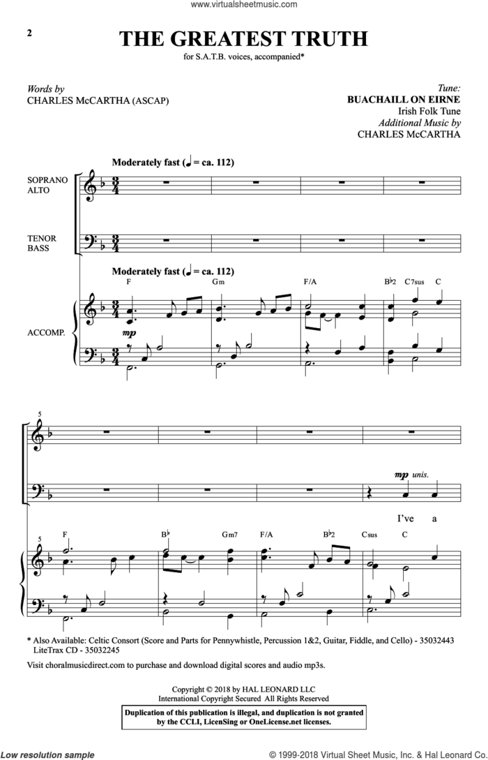 The Greatest Truth sheet music for choir (SATB: soprano, alto, tenor, bass) by Charles McCartha, intermediate skill level