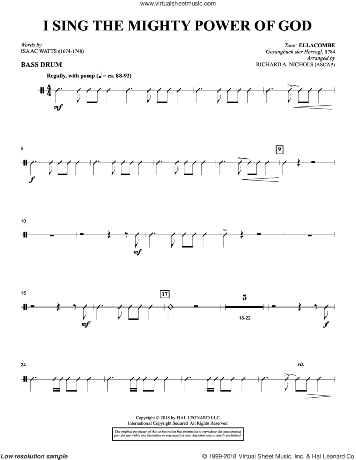 I Sing the Mighty Power of God (arr. Richard Nichols) sheet music for orchestra/band (bass drum) by Isaac Watts and Richard A. Nichols, intermediate skill level