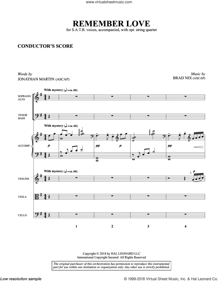 Remember Love (COMPLETE) sheet music for orchestra/band (Strings) by Brad Nix and Jonathan Martin, intermediate skill level