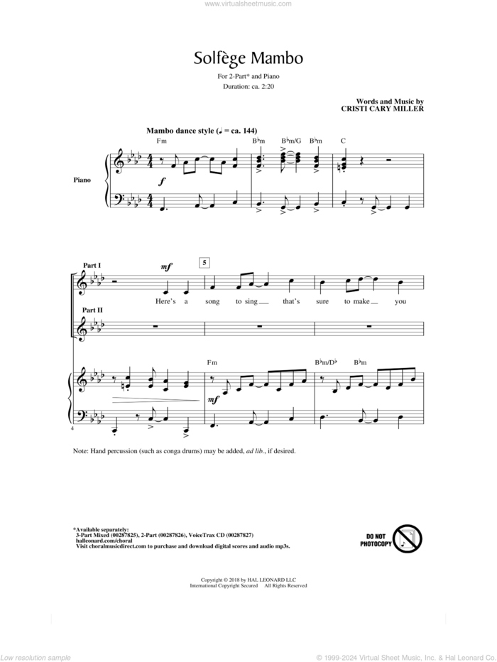 Solfege Mambo sheet music for choir (2-Part) by Cristi Cary Miller, intermediate duet