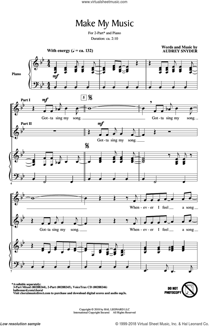 Make My Music sheet music for choir (2-Part) by Audrey Snyder, intermediate duet
