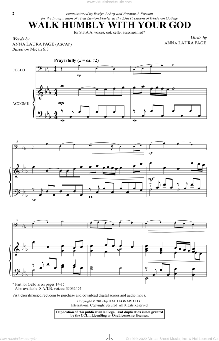 Walk Humbly With Your God sheet music for choir (SSAA: soprano, alto) by Anna Laura Page, intermediate skill level