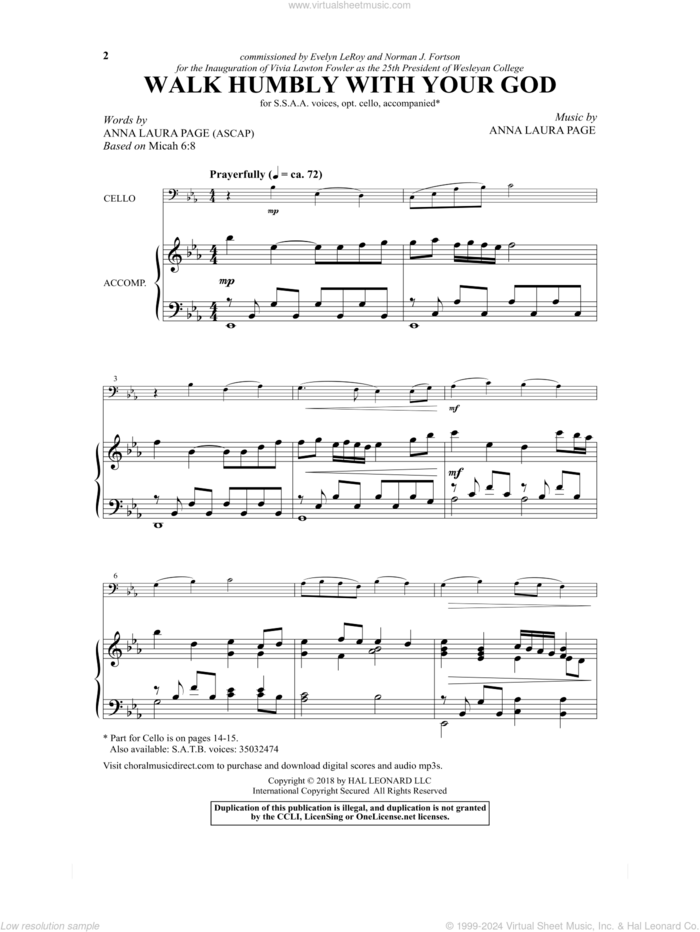 Walk Humbly With Your God sheet music for choir (SSAA: soprano, alto) by Anna Laura Page, intermediate skill level