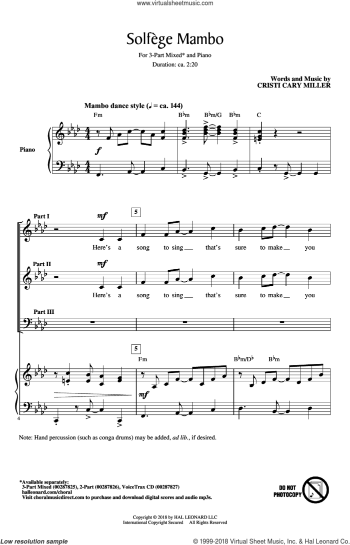 Solfege Mambo sheet music for choir (3-Part Mixed) by Cristi Cary Miller, intermediate skill level