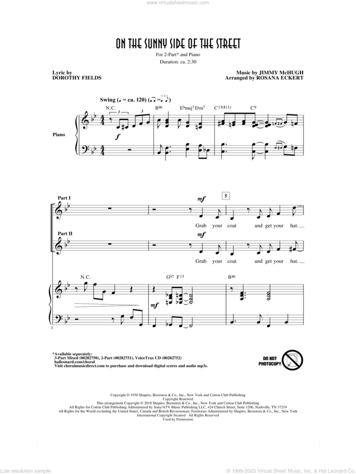 On The Sunny Side Of The Street (arr. Rosana Eckert) sheet music for choir (2-Part) by Dorothy Fields, Rosana Eckert and Jimmy McHugh, intermediate duet