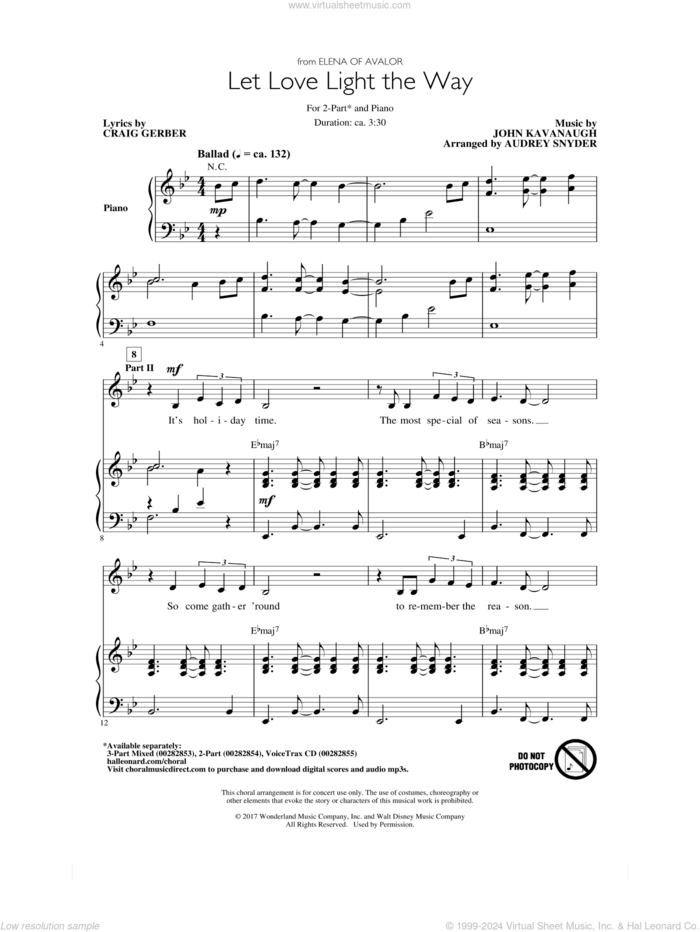 Let Love Light The Way (from Elena Of Avalor) (arr. Audrey Snyder) sheet music for choir (2-Part) by John Kavanaugh, Audrey Snyder and Craig Gerber, intermediate duet