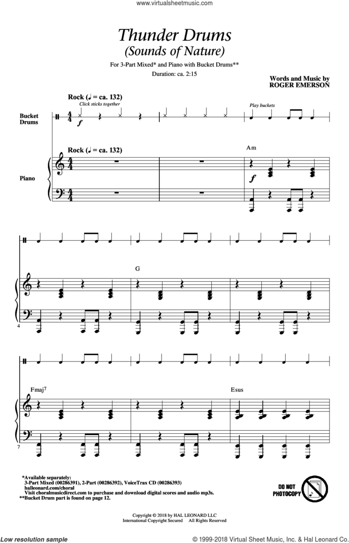 Thunder Drums sheet music for choir (3-Part Mixed) by Roger Emerson, intermediate skill level