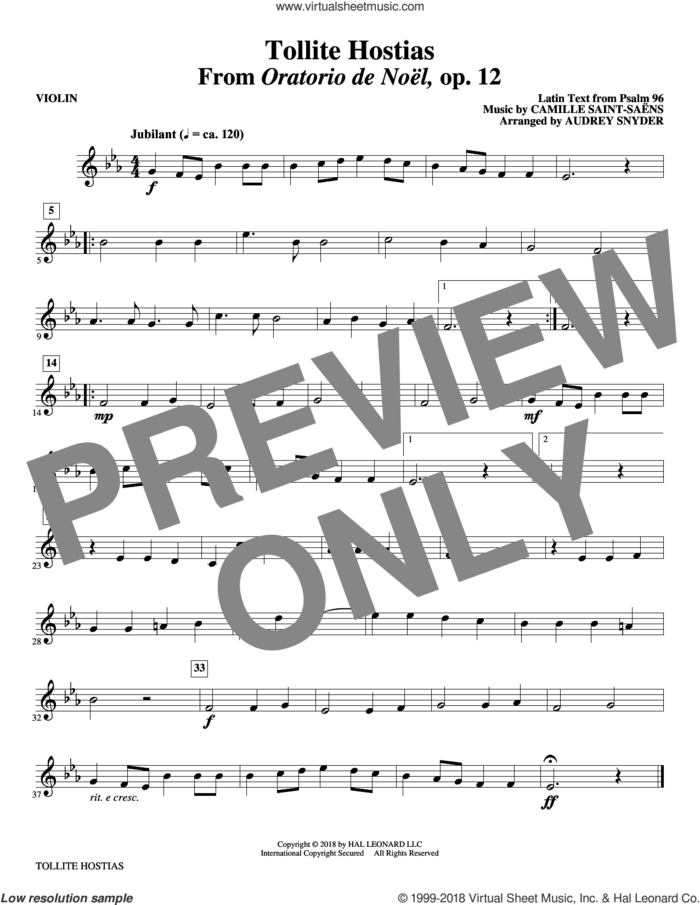 Tollite Hostias (arr. Audrey Snyder) (complete set of parts) sheet music for orchestra/band (Strings) by Audrey Snyder, Camille Saint-Saens and Psalm 96, intermediate skill level