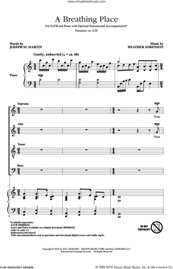 A Breathing Place sheet music for choir (SATB: soprano, alto, tenor, bass) by Joseph M. Martin and Heather Sorenson, intermediate skill level