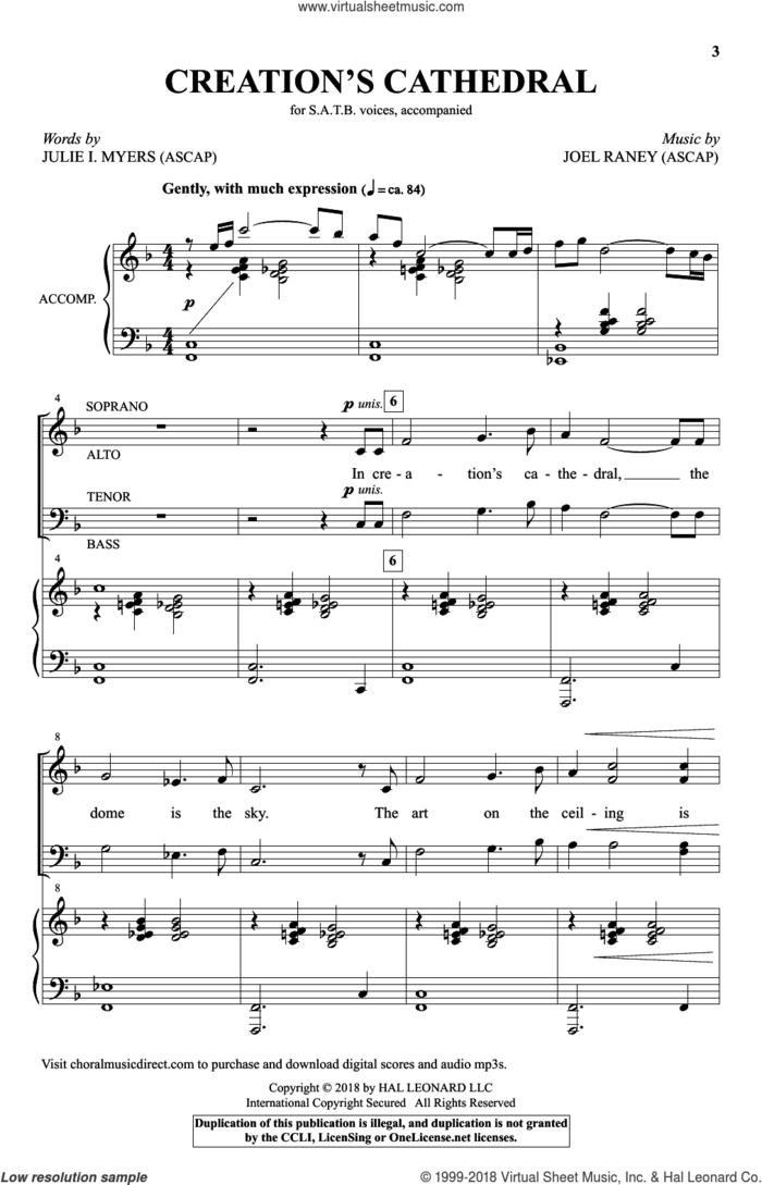 Creation's Cathedral sheet music for choir (SATB: soprano, alto, tenor, bass) by Joel Raney and Julie I. Myers, intermediate skill level