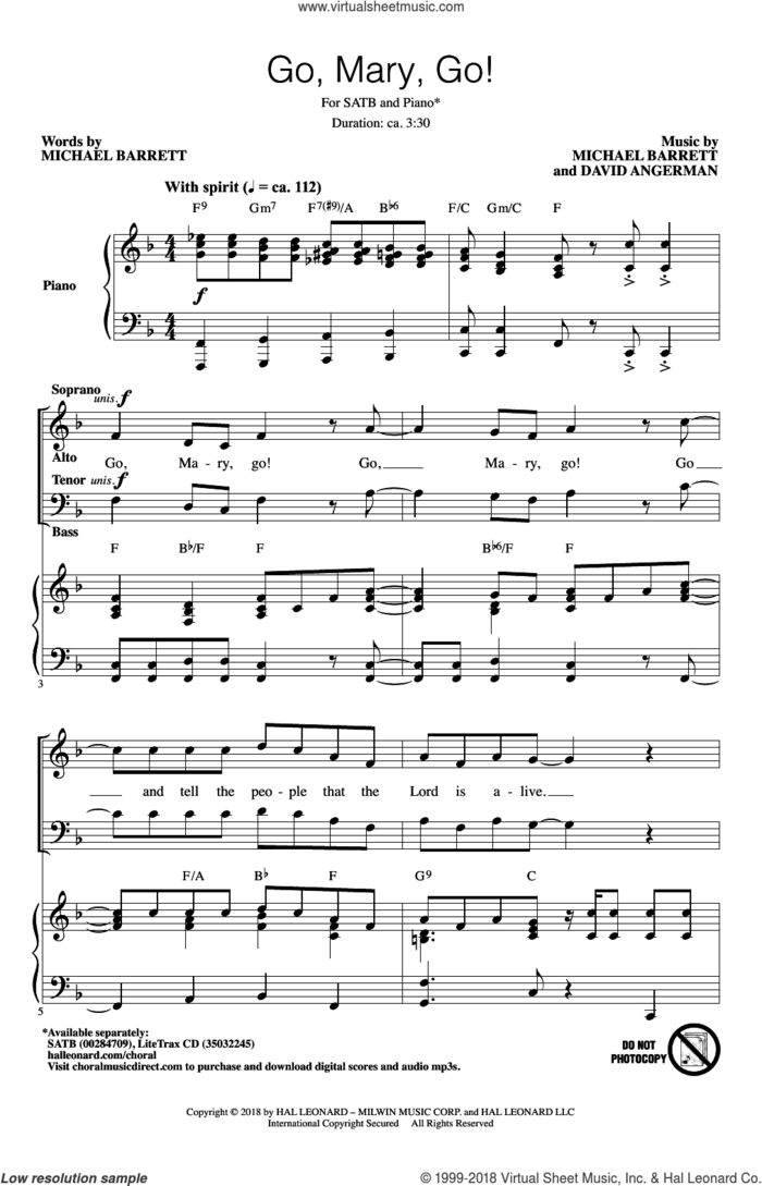 Go, Mary, Go! sheet music for choir (SATB: soprano, alto, tenor, bass) by Michael Barrett & David Angerman, intermediate skill level