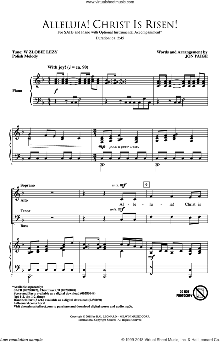 Alleluia! Christ Is Risen! sheet music for choir (SATB: soprano, alto, tenor, bass) by Jon Paige, intermediate skill level